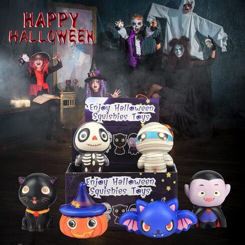 6 Packs-Halloween Squishies Toys Slow Rising, Gift Box Includes Ghost: Vampire,Pumpkin,Skull,Black Cat,Mummy,Bat, Halloween Soft Stress Relief Sensory Toys for Girls,Boys,Kids Party in Saudi Arabia