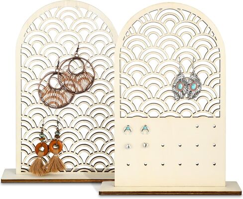 2 Pcs Earring Holder Organizer Display Stand Holder with Wood Base Wooden Earring Display Board Bohemian Arch Shaped Hollow Rainbow Ear Stud Ring Jewelry Organizer for Girl Women Gifts in Saudi Arabia