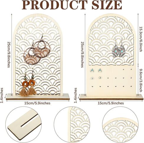 2 Pcs Earring Holder Organizer Display Stand Holder with Wood Base Wooden Earring Display Board Bohemian Arch Shaped Hollow Rainbow Ear Stud Ring Jewelry Organizer for Girl Women Gifts in Saudi Arabia