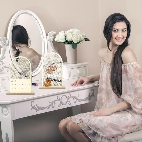 2 Pcs Earring Holder Organizer Display Stand Holder with Wood Base Wooden Earring Display Board Bohemian Arch Shaped Hollow Rainbow Ear Stud Ring Jewelry Organizer for Girl Women Gifts in Saudi Arabia
