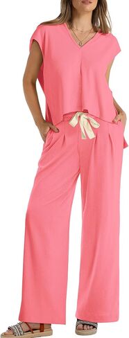 OFEEFAN Lounge Sets For Women Two Piece Outfits Hoodie Tops And Wide Leg Pants Tracksuit Sweatsuit in Saudi Arabia