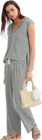 OFEEFAN Lounge Sets For Women Two Piece Outfits Hoodie Tops And Wide Leg Pants Tracksuit Sweatsuit in Saudi Arabia