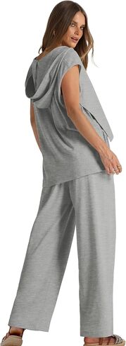 OFEEFAN Lounge Sets For Women Two Piece Outfits Hoodie Tops And Wide Leg Pants Tracksuit Sweatsuit in Saudi Arabia