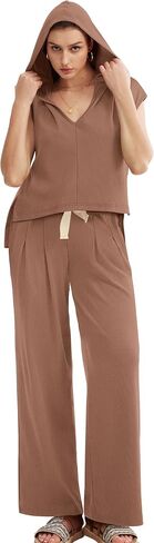 OFEEFAN Lounge Sets For Women Two Piece Outfits Hoodie Tops And Wide Leg Pants Tracksuit Sweatsuit in Saudi Arabia