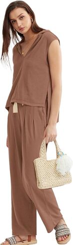 OFEEFAN Lounge Sets For Women Two Piece Outfits Hoodie Tops And Wide Leg Pants Tracksuit Sweatsuit in Saudi Arabia