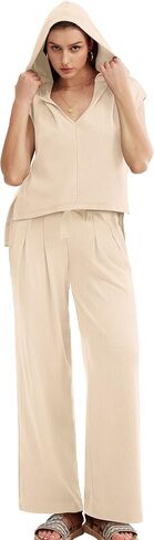 OFEEFAN Lounge Sets For Women Two Piece Outfits Hoodie Tops And Wide Leg Pants Tracksuit Sweatsuit in Saudi Arabia