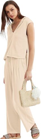 OFEEFAN Lounge Sets For Women Two Piece Outfits Hoodie Tops And Wide Leg Pants Tracksuit Sweatsuit in Saudi Arabia