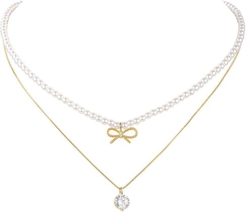 اللؤلؤ قلادة قلادة طبقة الباروك اللؤلؤ قلادة القوس مكعب زركونيا كريستال قلادة للنساء in Kuwait