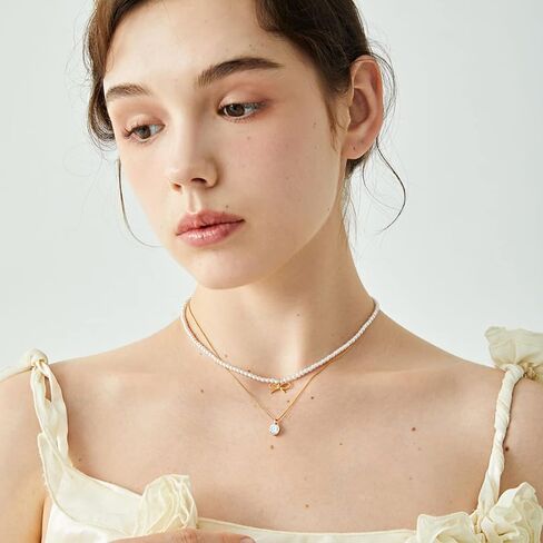 اللؤلؤ قلادة قلادة طبقة الباروك اللؤلؤ قلادة القوس مكعب زركونيا كريستال قلادة للنساء in Kuwait