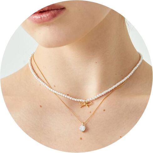 اللؤلؤ قلادة قلادة طبقة الباروك اللؤلؤ قلادة القوس مكعب زركونيا كريستال قلادة للنساء in Kuwait