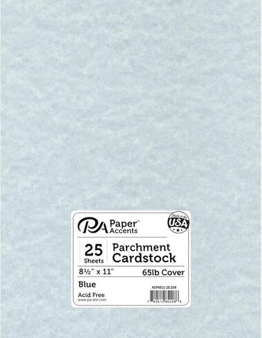 PA Paper Accents Parchment Cardstock 8.5" x 11" Blue, 65lb Colored cardstock Paper for Card Making, Scrapbooking, Printing, Quilling and Crafts, 25 Piece Pack in Saudi Arabia