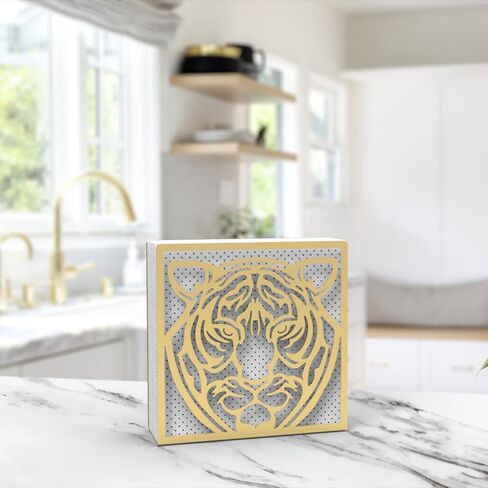 Metal Napkin Holder for Home Kitchen Restaurant Picnic - Tiger Design Tabletop Paper Organizer Upright Tissue Dispenser (Black) in Saudi Arabia
