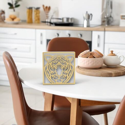 Metal Napkin Holder for Home Kitchen Restaurant Picnic - Tiger Design Tabletop Paper Organizer Upright Tissue Dispenser (Black) in Saudi Arabia