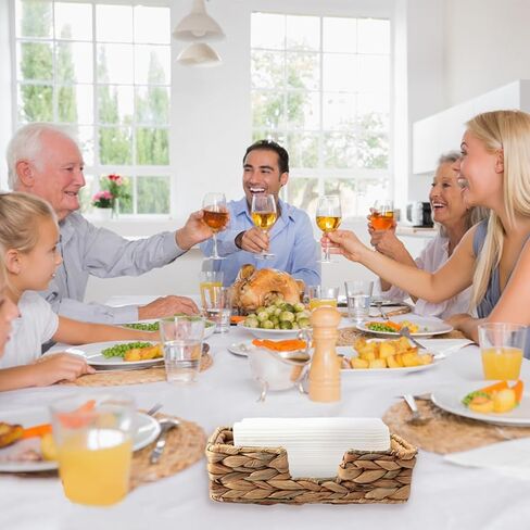 سلة مناديل ورقية للعشاء على الطاولة، سلة مناديل للضيوف للاستعمال مرة واحدة، حامل مناديل مستطيلة من صفير الماء منسوج من الخيزران للمطبخ (خام) in Kuwait