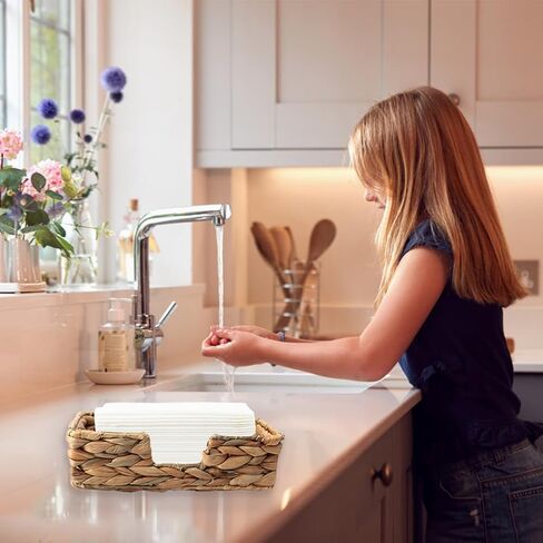 سلة مناديل ورقية للعشاء على الطاولة، سلة مناديل للضيوف للاستعمال مرة واحدة، حامل مناديل مستطيلة من صفير الماء منسوج من الخيزران للمطبخ (خام) in Kuwait