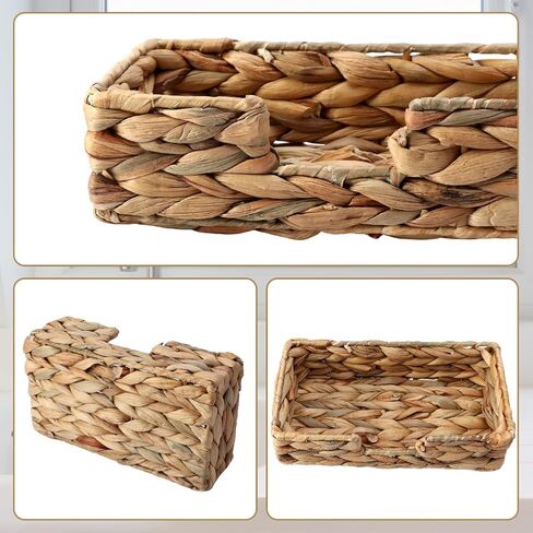 سلة مناديل ورقية للعشاء على الطاولة، سلة مناديل للضيوف للاستعمال مرة واحدة، حامل مناديل مستطيلة من صفير الماء منسوج من الخيزران للمطبخ (خام) in Kuwait