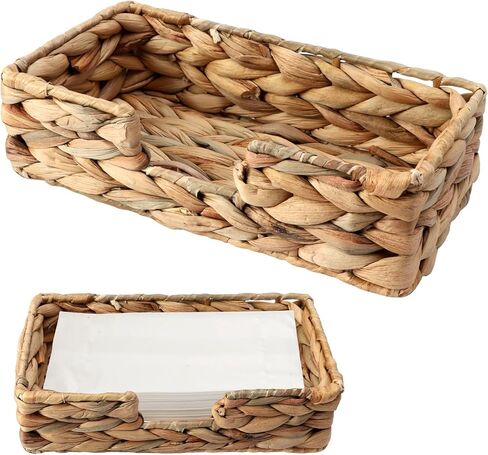 سلة مناديل ورقية للعشاء على الطاولة، سلة مناديل للضيوف للاستعمال مرة واحدة، حامل مناديل مستطيلة من صفير الماء منسوج من الخيزران للمطبخ (خام) in Kuwait