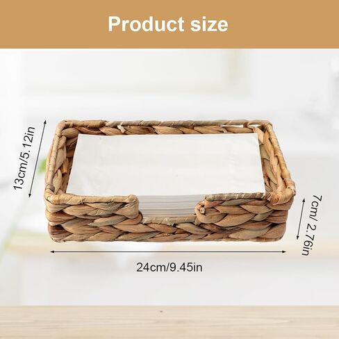 سلة مناديل ورقية للعشاء على الطاولة، سلة مناديل للضيوف للاستعمال مرة واحدة، حامل مناديل مستطيلة من صفير الماء منسوج من الخيزران للمطبخ (خام) in Kuwait