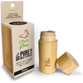 Ohm Earth’s Ohm Floss – Natural Biodegradable Silk Dental Floss with Refillable Bamboo Holder, Naturally waxed with Candelilla 100% Compostable, 55 yds/50m Spool – Eco-Friendly Oral Care, Natural Mint in Kuwait