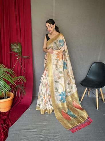 Pure Chanderi Banarasi Silk Saree with 3D digital Print and unstitched blouse in Saudi Arabia