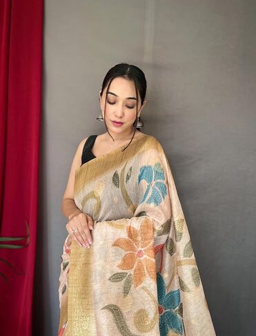 Pure Chanderi Banarasi Silk Saree with 3D digital Print and unstitched blouse in Saudi Arabia
