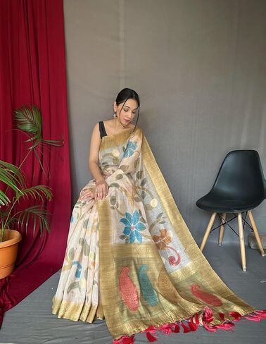 Pure Chanderi Banarasi Silk Saree with 3D digital Print and unstitched blouse in Saudi Arabia