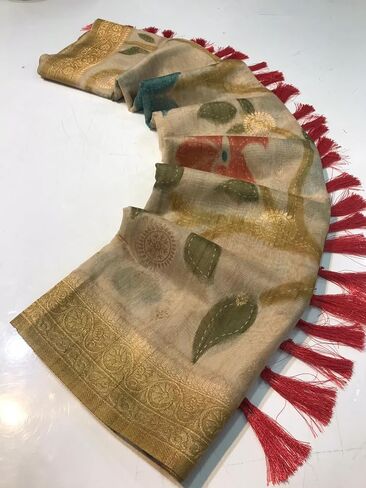 Pure Chanderi Banarasi Silk Saree with 3D digital Print and unstitched blouse in Saudi Arabia