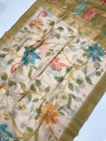 Pure Chanderi Banarasi Silk Saree with 3D digital Print and unstitched blouse in Saudi Arabia