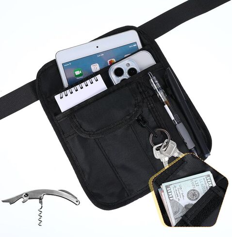 Pouch for Server Pocket Pouch Check Holder for Waitress Waist Server Pouches with Adjustable Buckle Belt Black Canvas Pocket Serving Pouches Restaurant Waiter with Multiple Pockets in Saudi Arabia