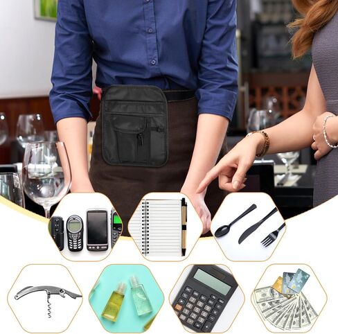 Pouch for Server Pocket Pouch Check Holder for Waitress Waist Server Pouches with Adjustable Buckle Belt Black Canvas Pocket Serving Pouches Restaurant Waiter with Multiple Pockets in Saudi Arabia