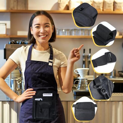 Pouch for Server Pocket Pouch Check Holder for Waitress Waist Server Pouches with Adjustable Buckle Belt Black Canvas Pocket Serving Pouches Restaurant Waiter with Multiple Pockets in Saudi Arabia