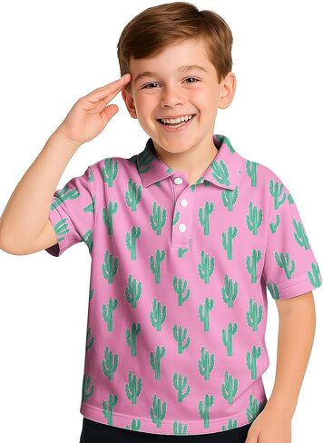 Boys Golf Polo Shirts Short Sleeve - Fun Hawaiian Shirts, Summer Casual Vacation Tops for Kids Age 7-14 in Kuwait