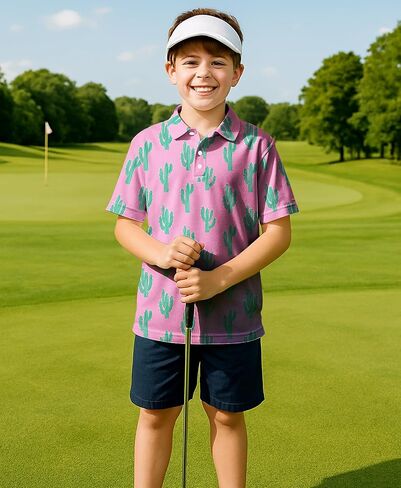 Boys Golf Polo Shirts Short Sleeve - Fun Hawaiian Shirts, Summer Casual Vacation Tops for Kids Age 7-14 in Kuwait