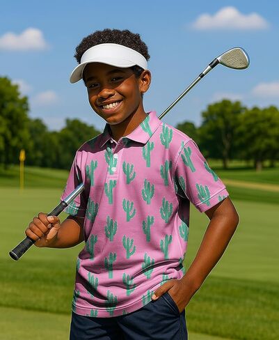 Boys Golf Polo Shirts Short Sleeve - Fun Hawaiian Shirts, Summer Casual Vacation Tops for Kids Age 7-14 in Kuwait