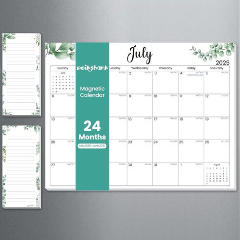 2025.7-2027.6 Magnetic Calendar for Refrigerator with 2 Pack Magnetic Note Pad for Fridge, 2 Year from July 2025 to June 2027 with Seasonal Patterns, Aesthetic Magnet Wall Calendar, 24 Monthly Refrigerator Calendars -- 11''*8.5'' in Saudi Arabia