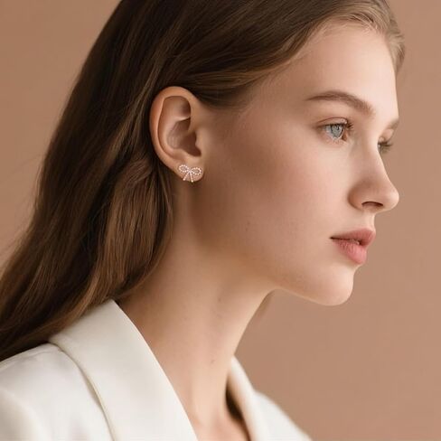 SLUYNZ Solid 925 Sterling Silver 1.7CM Bow Stud Earrings for Women Teens Sparkling CZ Bowknot Earrings Stud in Kuwait