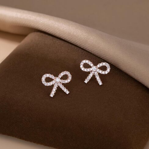 SLUYNZ Solid 925 Sterling Silver 1.7CM Bow Stud Earrings for Women Teens Sparkling CZ Bowknot Earrings Stud in Kuwait