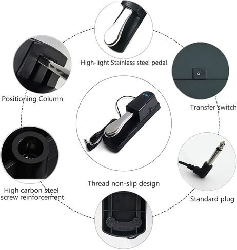 NALU Universal Descord Pedal for Piano/Keyboard - قاعدة مطاطية مضادة للانزلاق ، 67 "كابل ، عملية هادئة وسلسة ، قذيفة ABS مع دواسة معدنية وربيع (1/4" جاك) طراز أ in Kuwait
