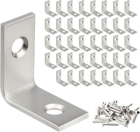 Wellmade 1-1/2 "قوسين L من الفولاذ المقاوم للصدأ - 20 حزمة زاوية الأقواس للرفوف والأثاث والخزائن - تركيب مقاوم للصدأ وسهولة مع 80 مسامير in Saudi Arabia