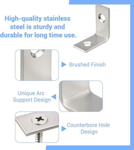 Wellmade 1-1/2 "قوسين L من الفولاذ المقاوم للصدأ - 20 حزمة زاوية الأقواس للرفوف والأثاث والخزائن - تركيب مقاوم للصدأ وسهولة مع 80 مسامير in Saudi Arabia