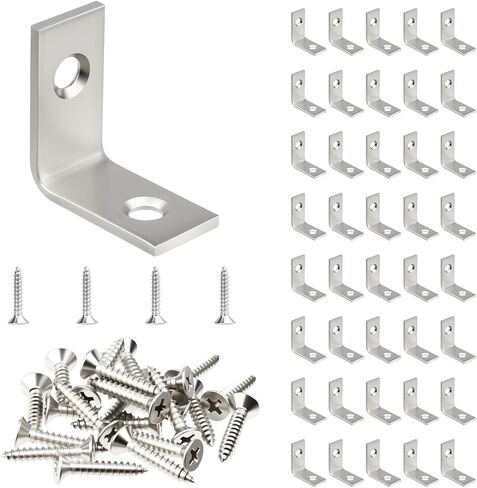 Wellmade 1-1/2 "قوسين L من الفولاذ المقاوم للصدأ - 20 حزمة زاوية الأقواس للرفوف والأثاث والخزائن - تركيب مقاوم للصدأ وسهولة مع 80 مسامير in Saudi Arabia