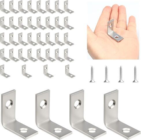 Wellmade 1-1/2 "قوسين L من الفولاذ المقاوم للصدأ - 20 حزمة زاوية الأقواس للرفوف والأثاث والخزائن - تركيب مقاوم للصدأ وسهولة مع 80 مسامير in Saudi Arabia