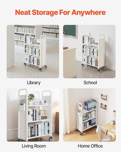 عربة مكتبة مكتبة Vevor ، سعة 330 رطلاً ، 38.2 × 20.3 × 48.2 بوصة ، أرفف مزدوجة على شكل W مع عجلات قابلة للقفل 3 بوصات ، شاحنة كتب لرفوف المنزل والمدرسة ، الأسود ، الأسود in Saudi Arabia