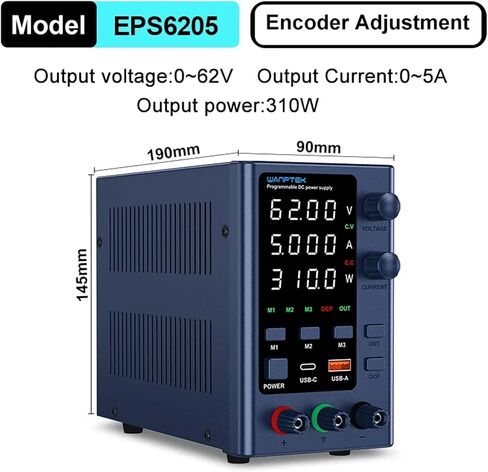 1PCS مزود طاقة قابل للتعديل مع شاشة LED المكونة من 4 أرقام ؛ 5V/3.6A شحن USB/TAPE-C سريع مع ذاكرة 3 مجموعة للمشفر (EPS3210) in Kuwait