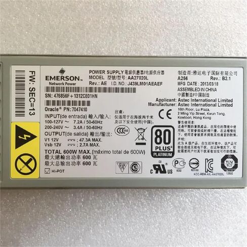 AA27020L 7047410 7079395 7060951 600W Server Power Supply for Sun X3-2 Sun Fire X4170M3 Server in Saudi Arabia