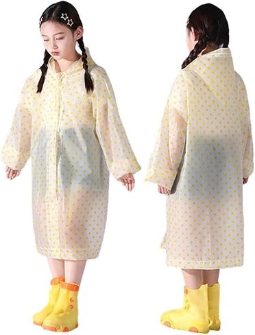 Kids Clear Ponchos With Hood Reusable Waterproof Lightweight Raincoat Polka Dot Travel Hiking Rain Jacket For Boys Girls in Saudi Arabia