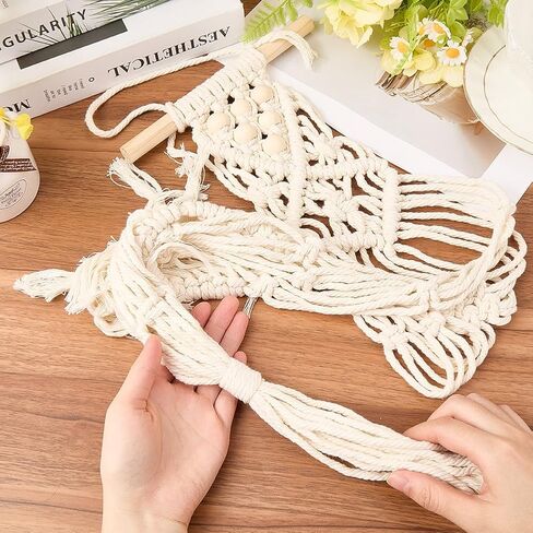 CREATCABIN Macrame Ukulele Hanger White Guitar Wall Hangers 2.28" x 37.4" Cotton Boho Hanging Stand Holders Hangers Alternative Kit with Wood Ring Head for Acoustic Electric Guitars Walls Decorations in Saudi Arabia