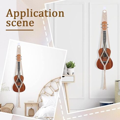 CREATCABIN Macrame Ukulele Hanger White Guitar Wall Hangers 2.28" x 37.4" Cotton Boho Hanging Stand Holders Hangers Alternative Kit with Wood Ring Head for Acoustic Electric Guitars Walls Decorations in Saudi Arabia