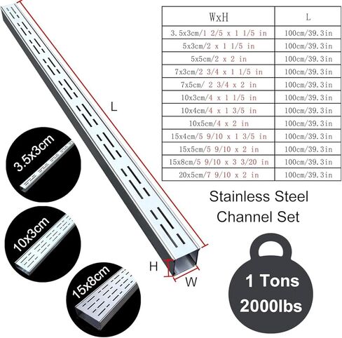 Stainless Steel Outdoor Drainage System - Rectangular Narrow Trench Drain with Cover, 39.4in, Customizable Length(15cmx4cm20Pack) in Kuwait