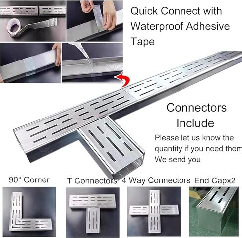 Stainless Steel Outdoor Drainage System - Rectangular Narrow Trench Drain with Cover, 39.4in, Customizable Length(15cmx4cm20Pack) in Kuwait